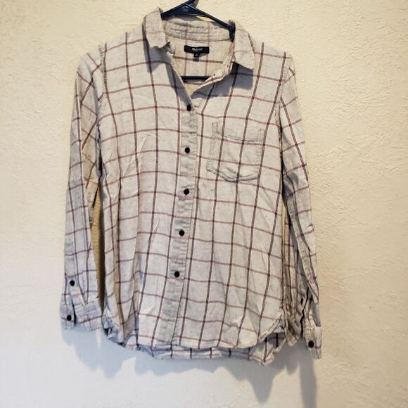 Madewell Size S Ex-Boyfriend Flannel Plaid Button Down Shirt Relaxed Fit - Picture 1 of 10
